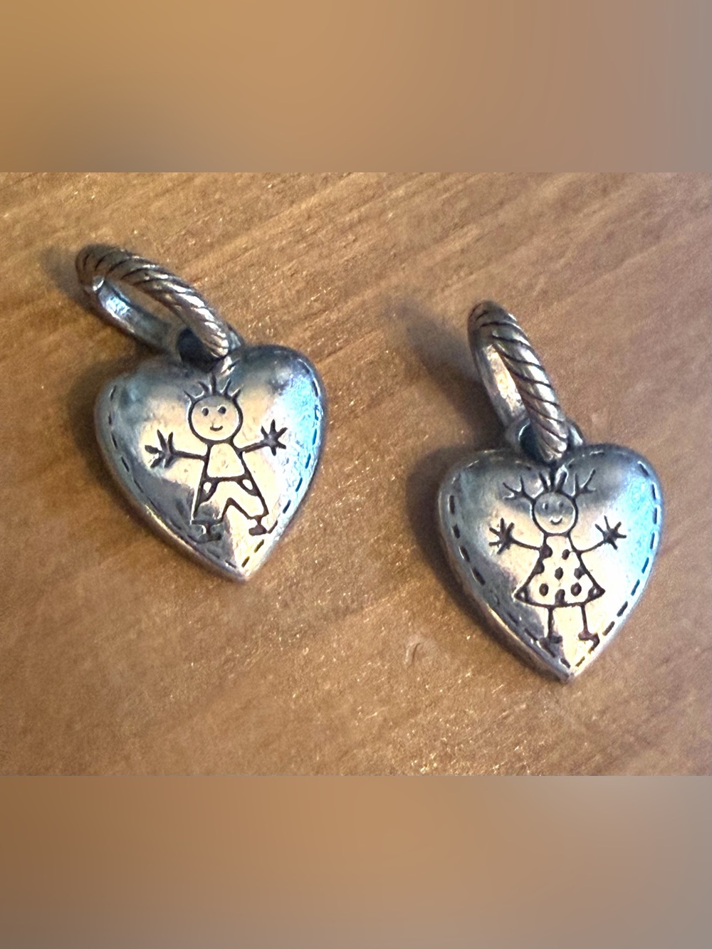 Brighton  Heart Kids Charms with Playful Stick-Figure Designs- Boy & Girl